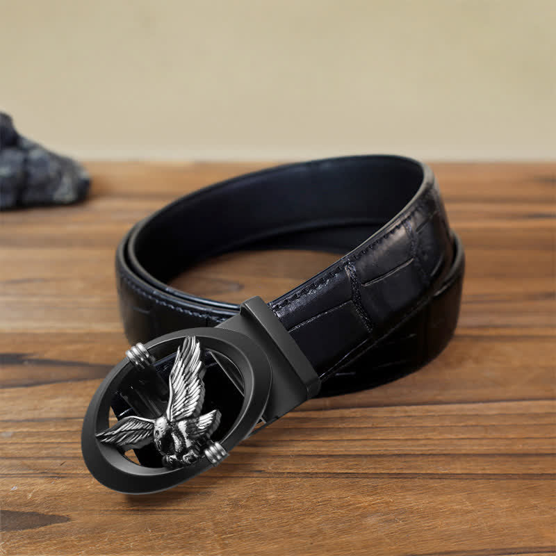 Cintura in pelle con chiusura automatica fai da te Eagle Black Hollow da uomo