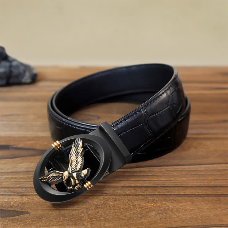Cintura in pelle con chiusura automatica fai da te Eagle Black Hollow da uomo