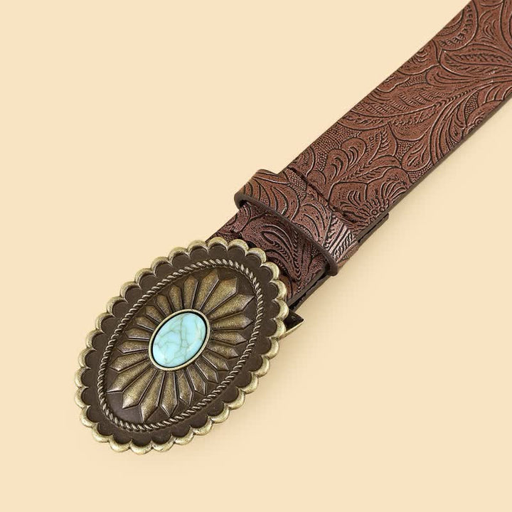 Cintura in pelle marrone con girasole turchese boho da donna