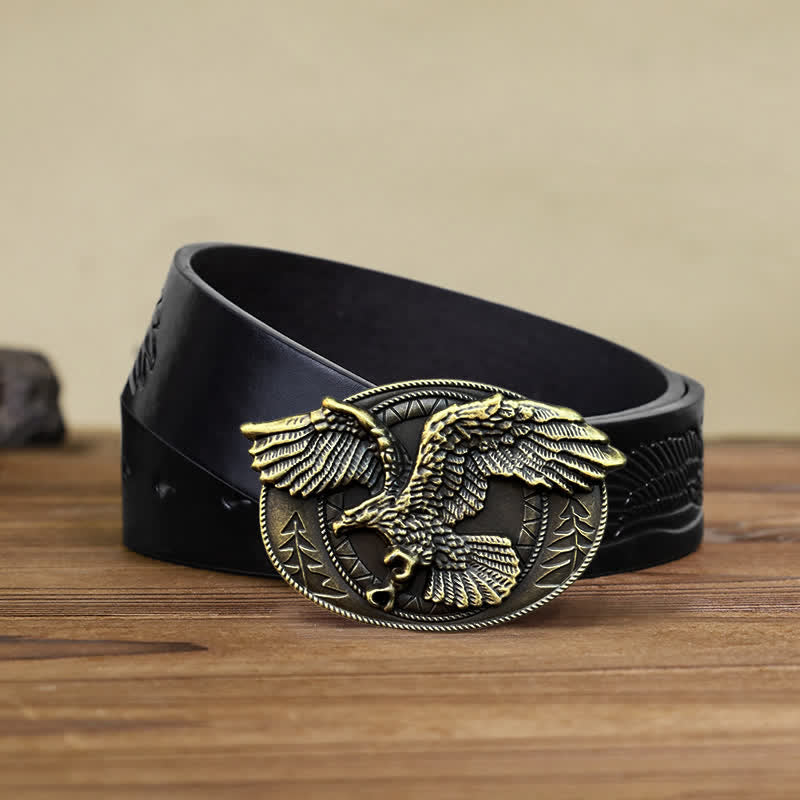Cintura in pelle con fibbia a forma di aquila calva volante fai da te da uomo