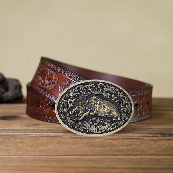 Cintura in pelle con fibbia a forma di cinghiale fai da te da uomo