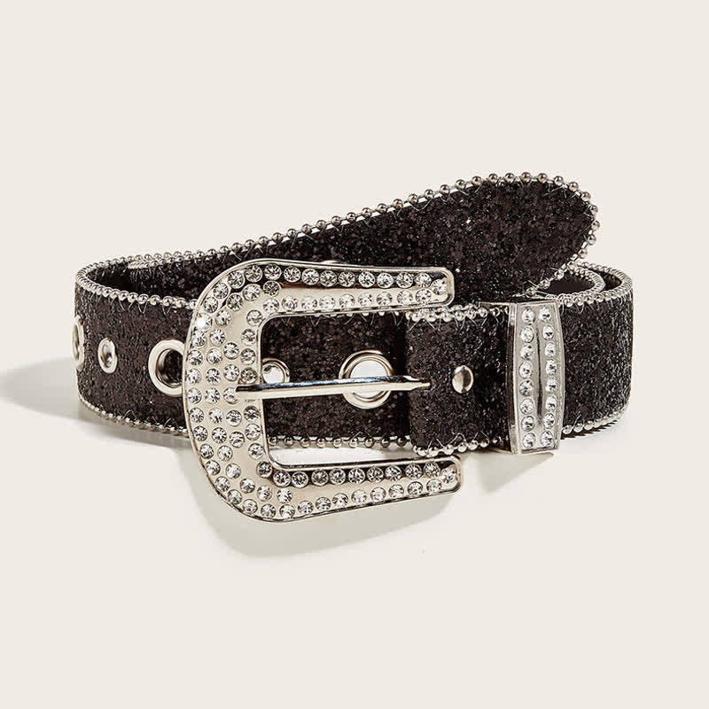 Cintura in pelle Y2k con strass artificiali lucidi da donna
