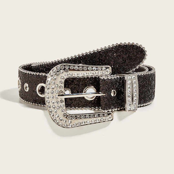 Cintura in pelle Y2k con strass artificiali lucidi da donna