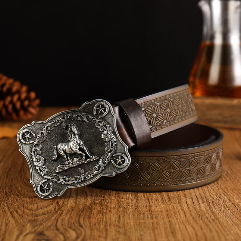 Cintura in pelle con motivo a intreccio in rilievo Sturdy Steed da uomo