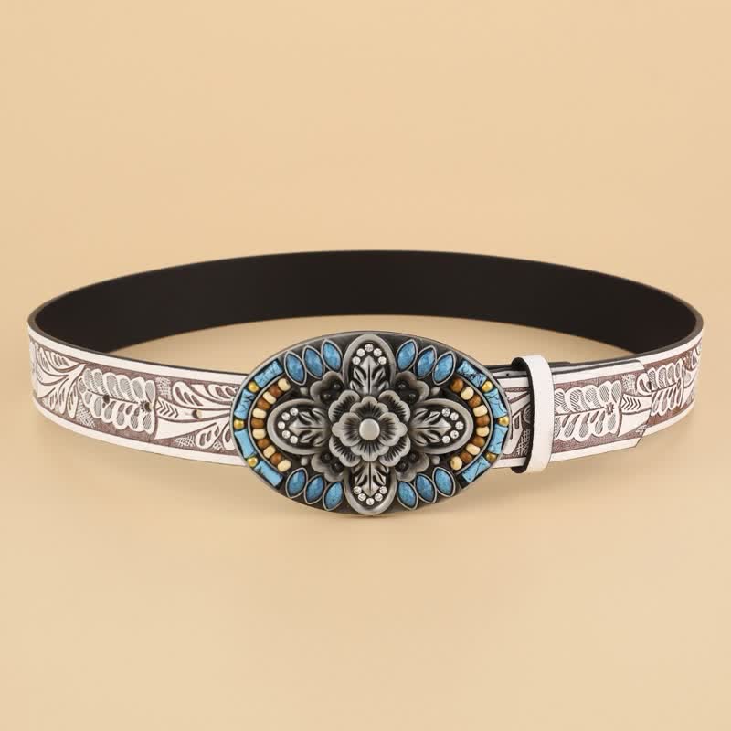 Cintura in pelle con motivo floreale boho in pietra turchese da donna