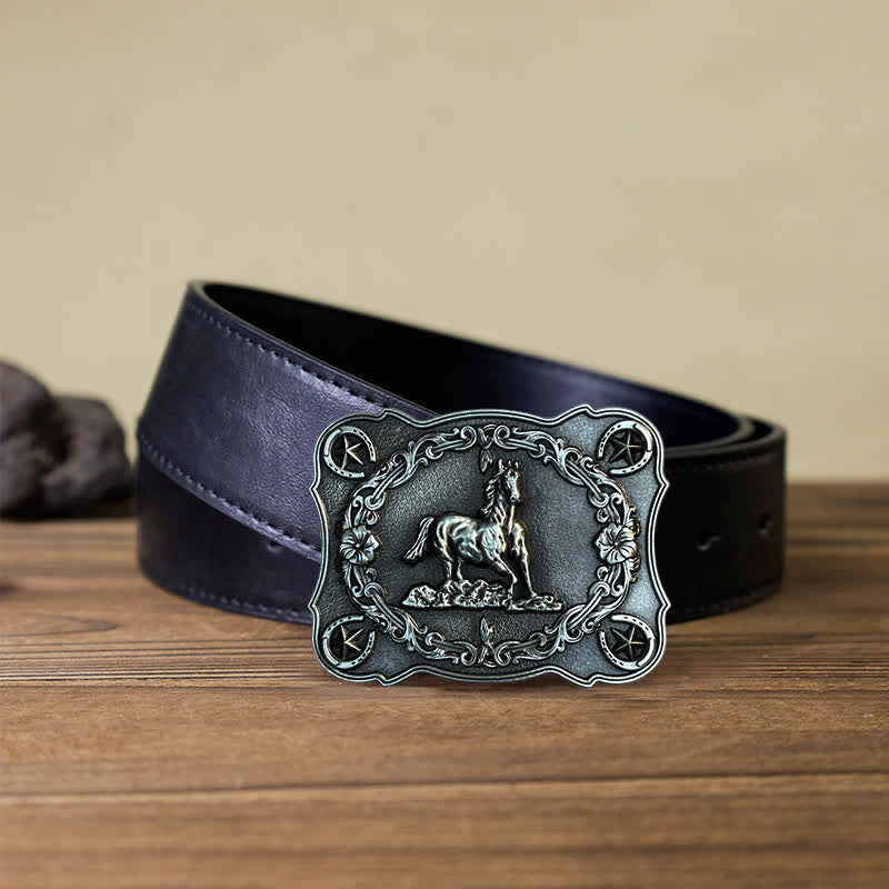 Cintura in pelle con fibbia a forma di cavallo da corsa selvaggia fai da te da uomo