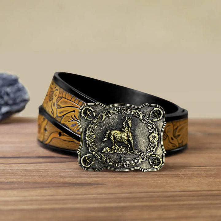 Cintura in pelle con fibbia a forma di cavallo da corsa selvaggia fai da te da uomo