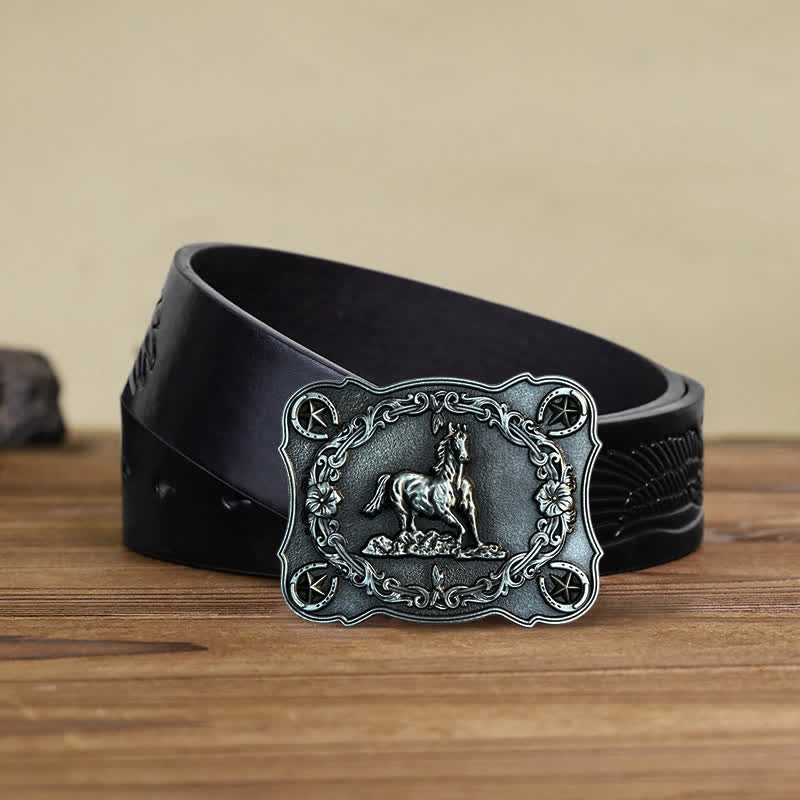 Cintura in pelle con fibbia a forma di cavallo da corsa selvaggia fai da te da uomo