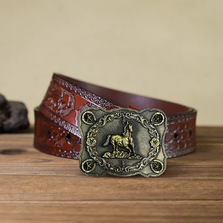 Cintura in pelle con fibbia a forma di cavallo da corsa selvaggia fai da te da uomo