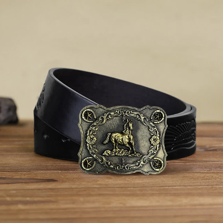 Cintura in pelle con fibbia a forma di cavallo da corsa selvaggia fai da te da uomo