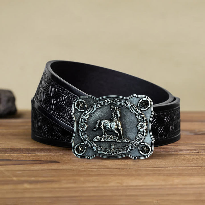 Cintura in pelle con fibbia a forma di cavallo da corsa selvaggia fai da te da uomo