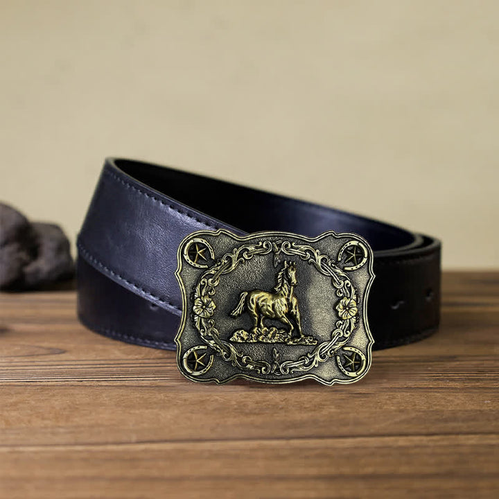 Cintura in pelle con fibbia a forma di cavallo da corsa selvaggia fai da te da uomo