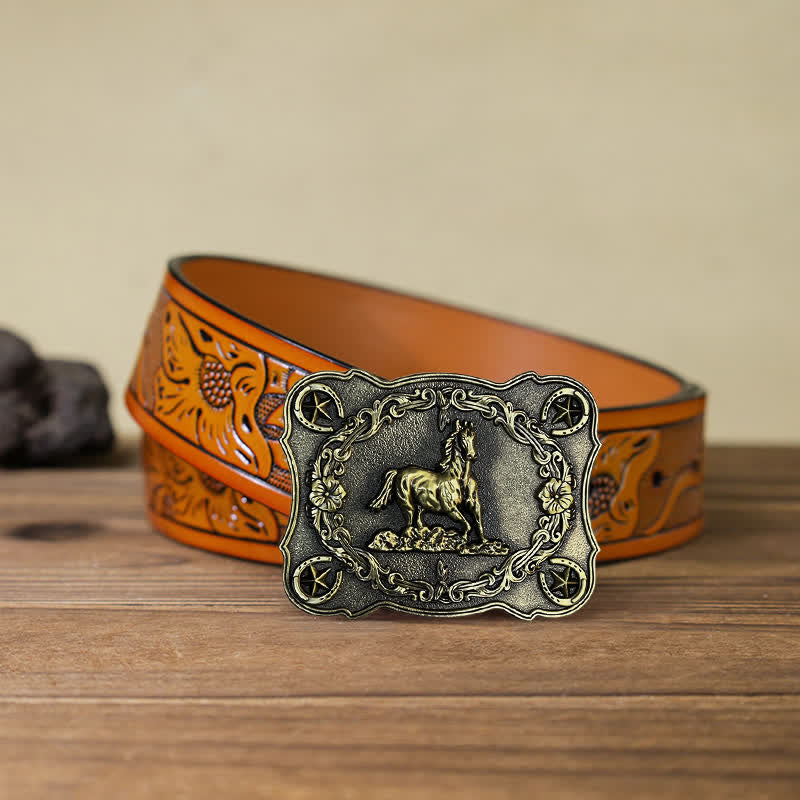Cintura in pelle con fibbia a forma di cavallo da corsa selvaggia fai da te da uomo