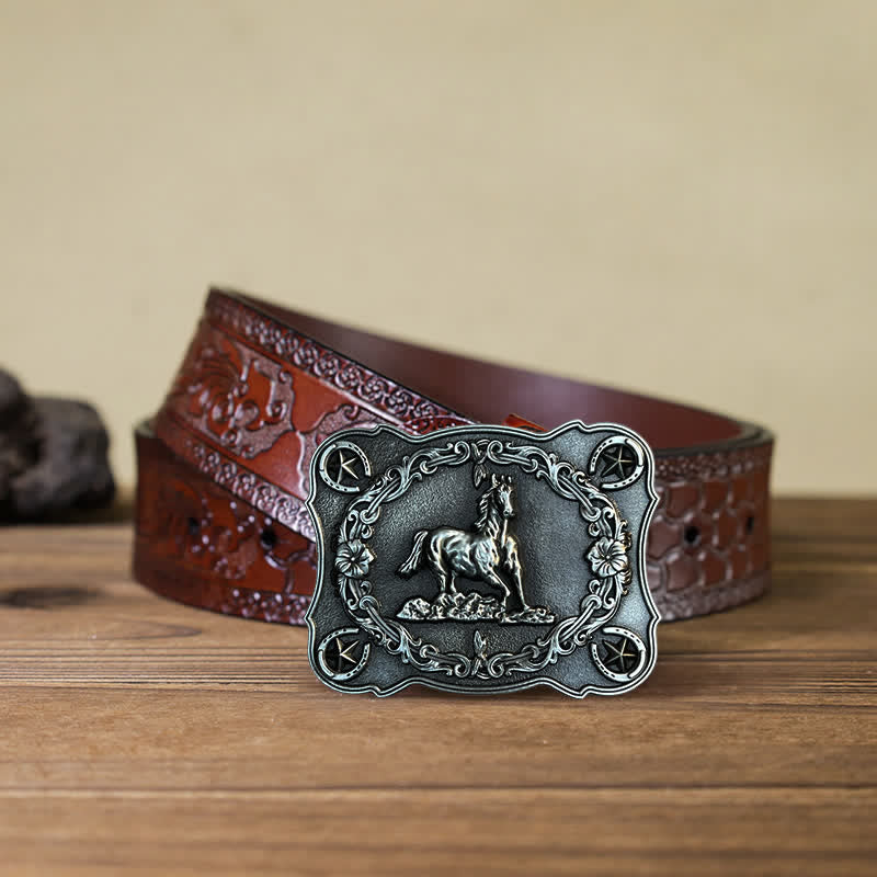 Cintura in pelle con fibbia a forma di cavallo da corsa selvaggia fai da te da uomo