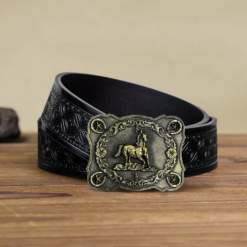 Cintura in pelle con fibbia a forma di cavallo da corsa selvaggia fai da te da uomo