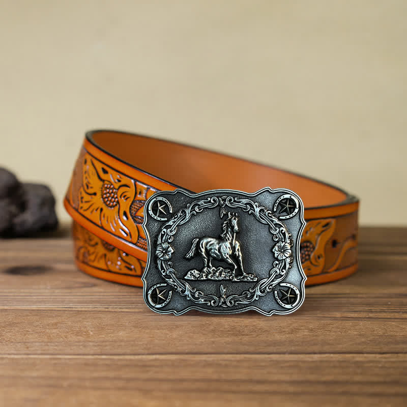 Cintura in pelle con fibbia a forma di cavallo da corsa selvaggia fai da te da uomo