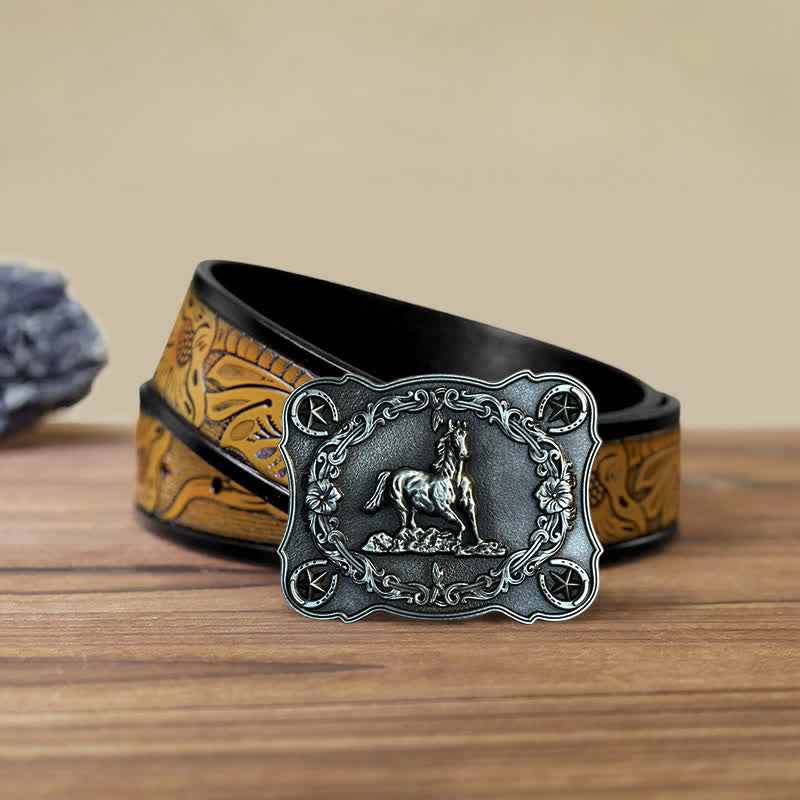 Cintura in pelle con fibbia a forma di cavallo da corsa selvaggia fai da te da uomo