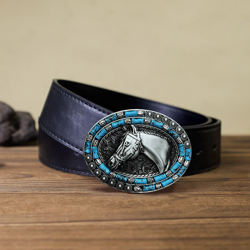 Cintura in pelle con fibbia turchese a forma di testa di cavallo fai da te da uomo