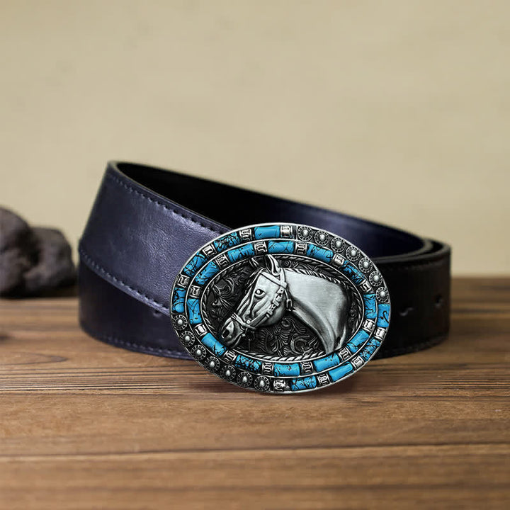 Cintura in pelle con fibbia turchese a forma di testa di cavallo fai da te da uomo
