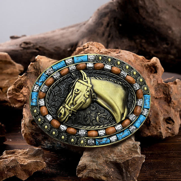 Cintura in pelle con fibbia turchese a forma di testa di cavallo fai da te da uomo