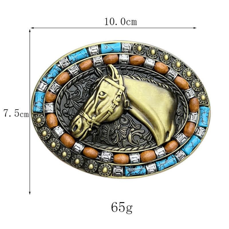 Cintura in pelle con fibbia turchese a forma di testa di cavallo fai da te da uomo