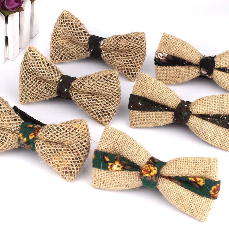 Papillon da uomo in cotone e lino rustico patchwork