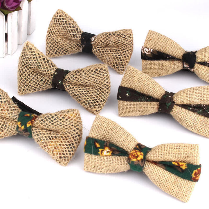 Papillon da uomo in cotone e lino rustico patchwork