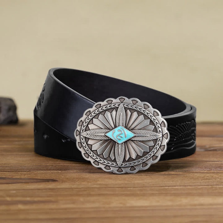 Cintura in pelle con fibbia a forma di totem con croce tribale indiana fai da te da uomo