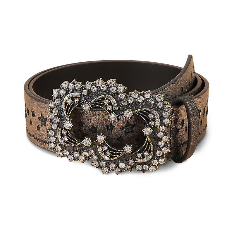 Cintura in pelle con goffratura a pentagramma con strass da donna