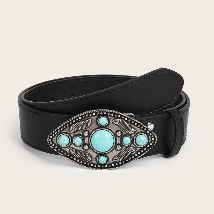Cintura in pelle con fibbia a forma di foglia turchese Bohemia da donna