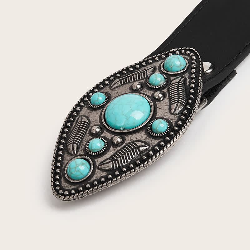 Cintura in pelle con fibbia a forma di foglia turchese Bohemia da donna