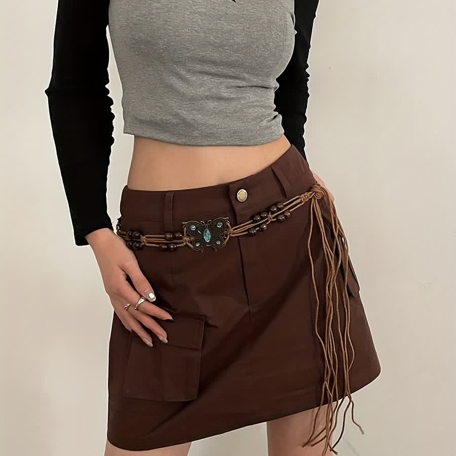 Cintura con cintura intrecciata in corda con farfalla e fiore da donna in stile boho