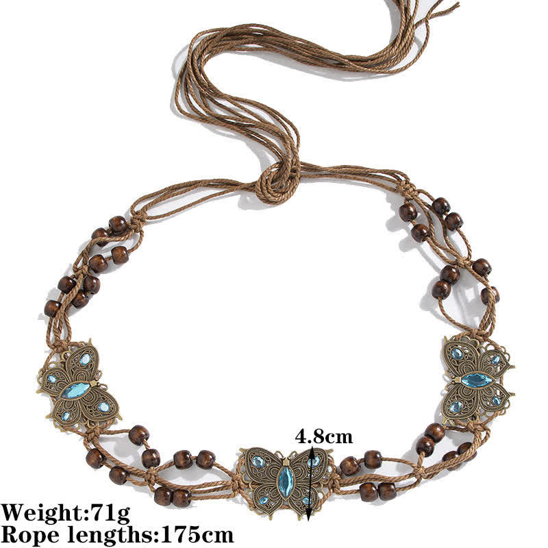 Cintura con cintura intrecciata in corda con farfalla e fiore da donna in stile boho