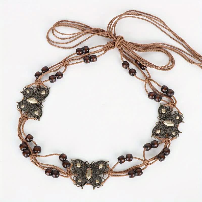 Cintura con cintura intrecciata in corda con farfalla e fiore da donna in stile boho