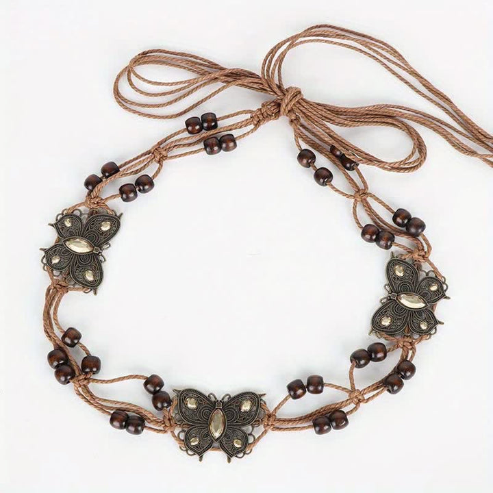 Cintura con cintura intrecciata in corda con farfalla e fiore da donna in stile boho