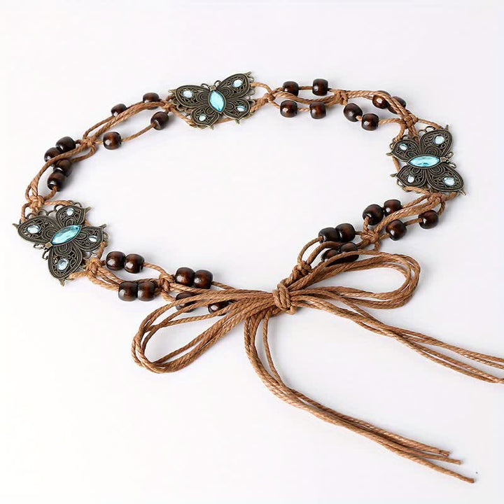 Cintura con cintura intrecciata in corda con farfalla e fiore da donna in stile boho