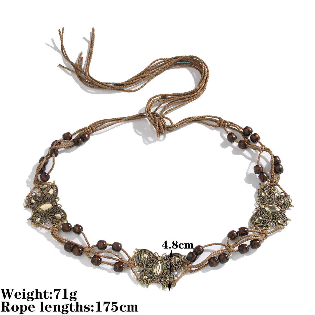 Cintura con cintura intrecciata in corda con farfalla e fiore da donna in stile boho