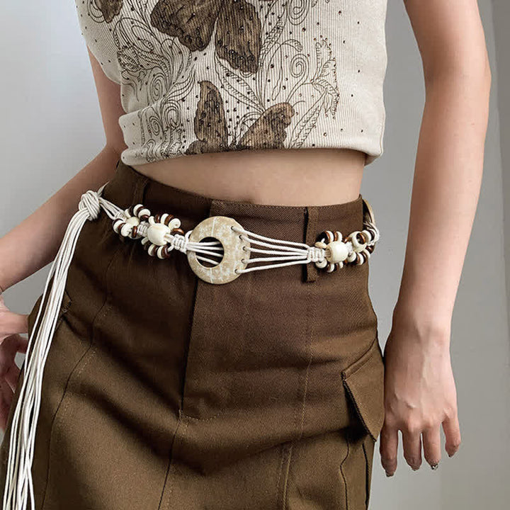 Cintura da donna con perline e lacci in stile boho intrecciata