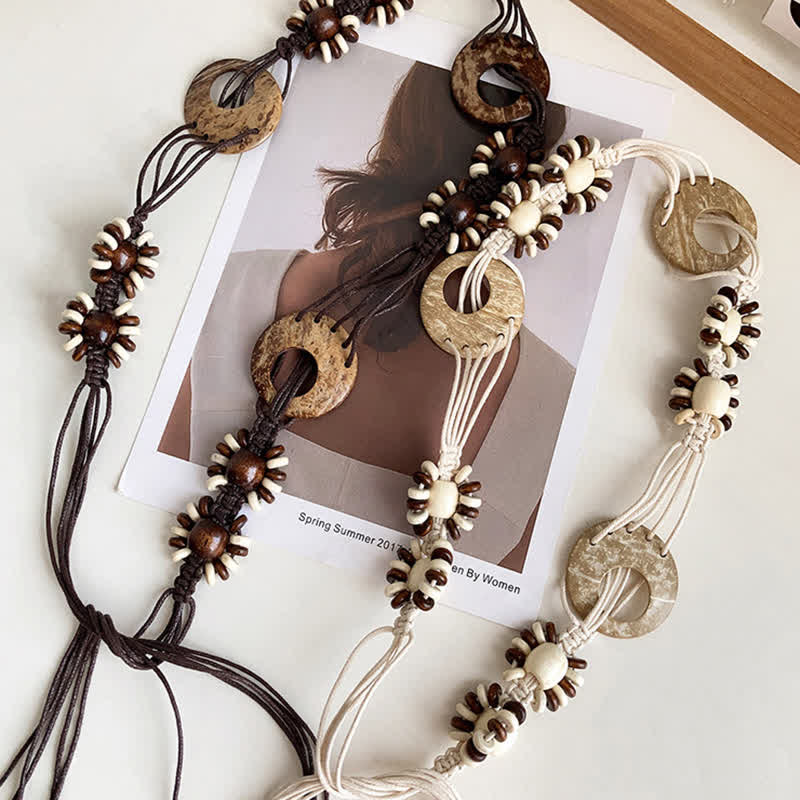 Cintura da donna con perline e lacci in stile boho intrecciata