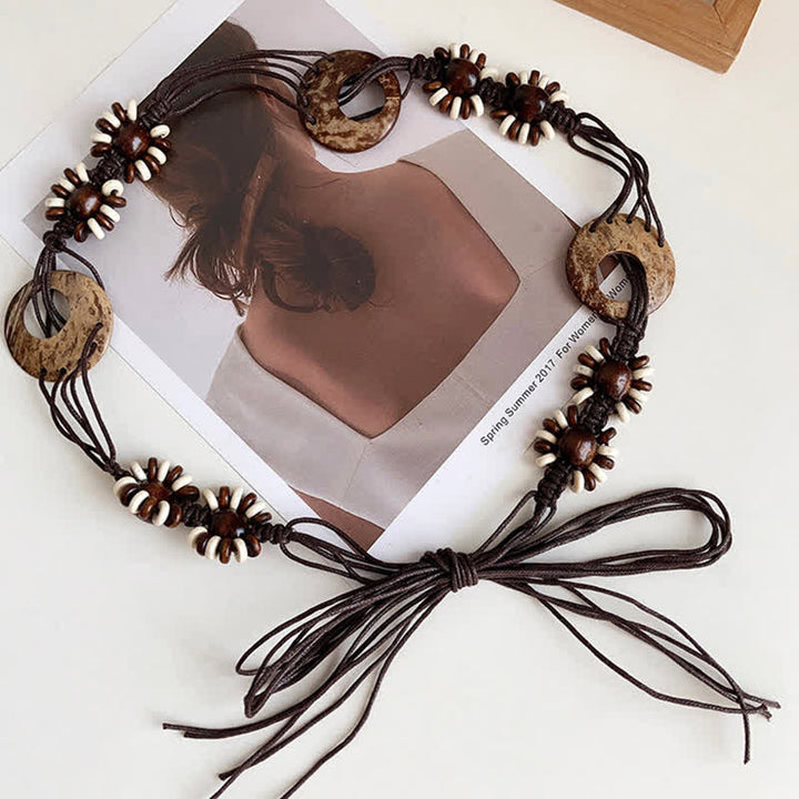 Cintura da donna con perline e lacci in stile boho intrecciata