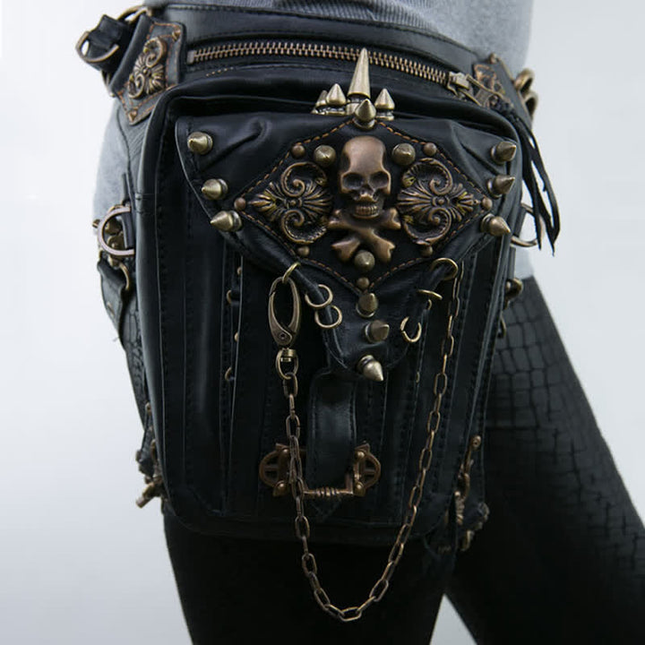 Borsa a tracolla con teschio e borchie gotico retrò steampunk