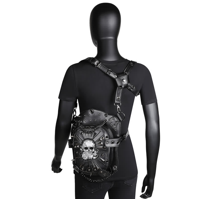 Borsa a spalla convertibile con design a teschio e gamba