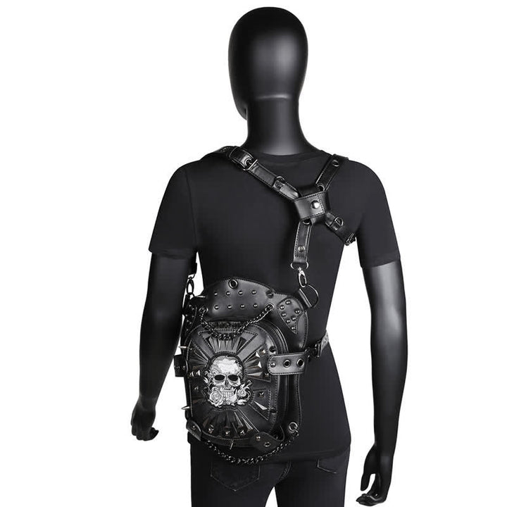 Borsa a spalla convertibile con design a teschio e gamba