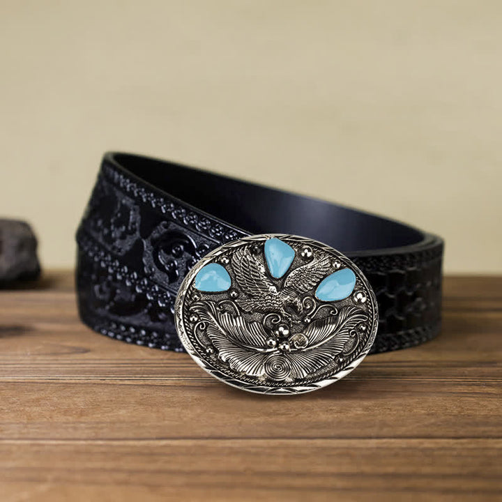 Cintura da uomo fai da te con fibbia in finta pelle turchese a forma di aquila e cavallo