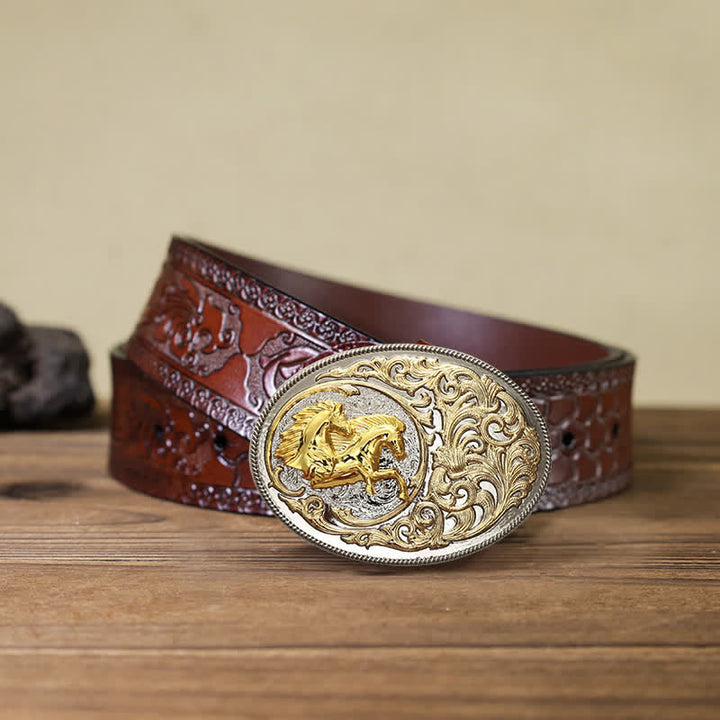 Cintura in pelle con fibbia a testa di cavallo dorato di lusso fai da te da uomo