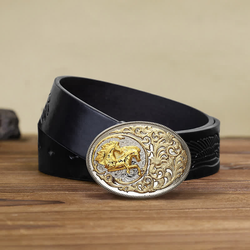 Cintura in pelle con fibbia a testa di cavallo dorato di lusso fai da te da uomo