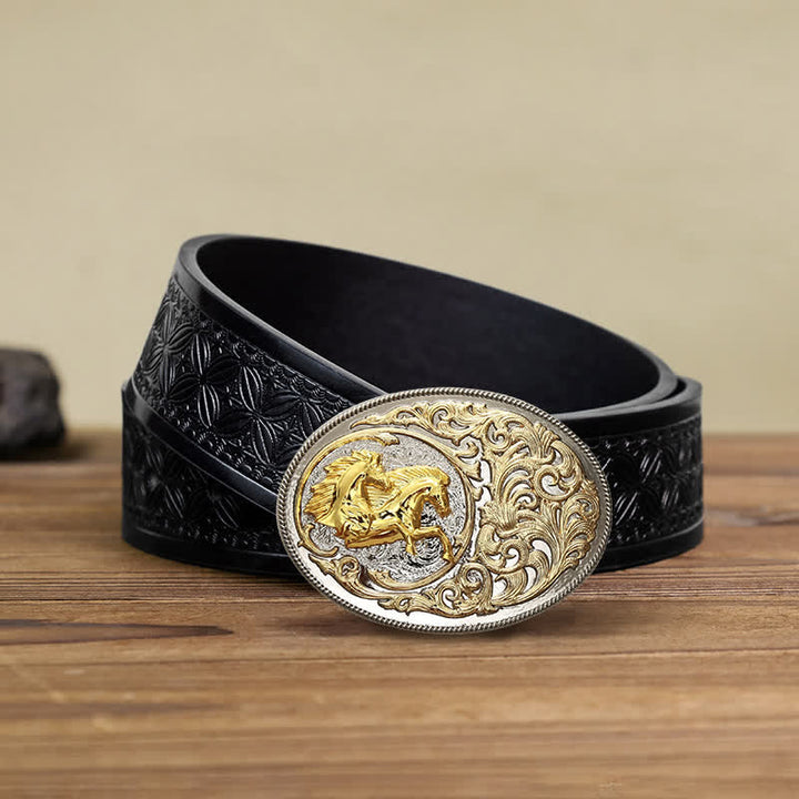 Cintura in pelle con fibbia a testa di cavallo dorato di lusso fai da te da uomo