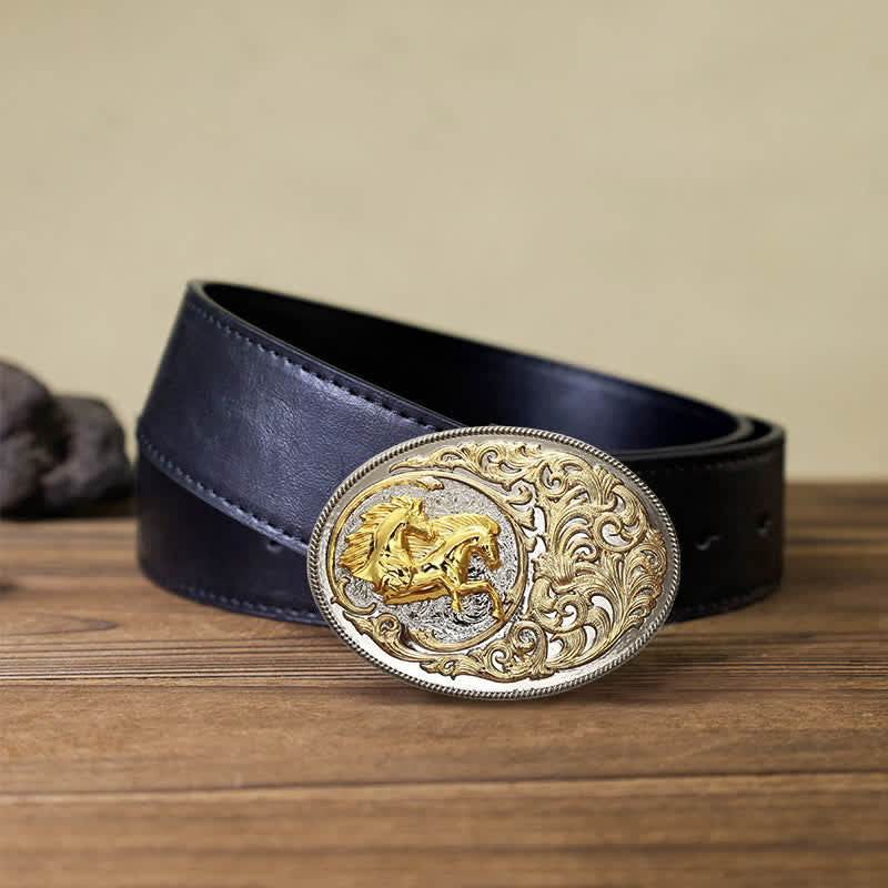 Cintura in pelle con fibbia a testa di cavallo dorato di lusso fai da te da uomo