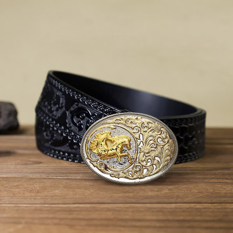 Cintura in pelle con fibbia a testa di cavallo dorato di lusso fai da te da uomo