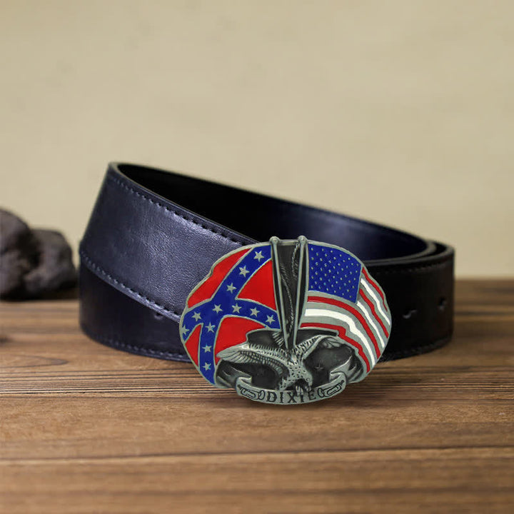 Cintura in pelle con fibbia Dixie con doppia bandiera e aquila fai da te da uomo